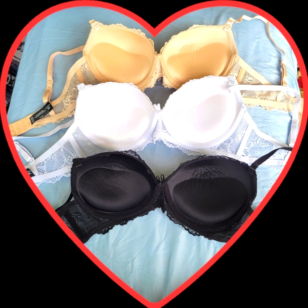 New Daisy Fuente Lace Pushup Bra Set- Cream, White,Black 36C-Never Worn